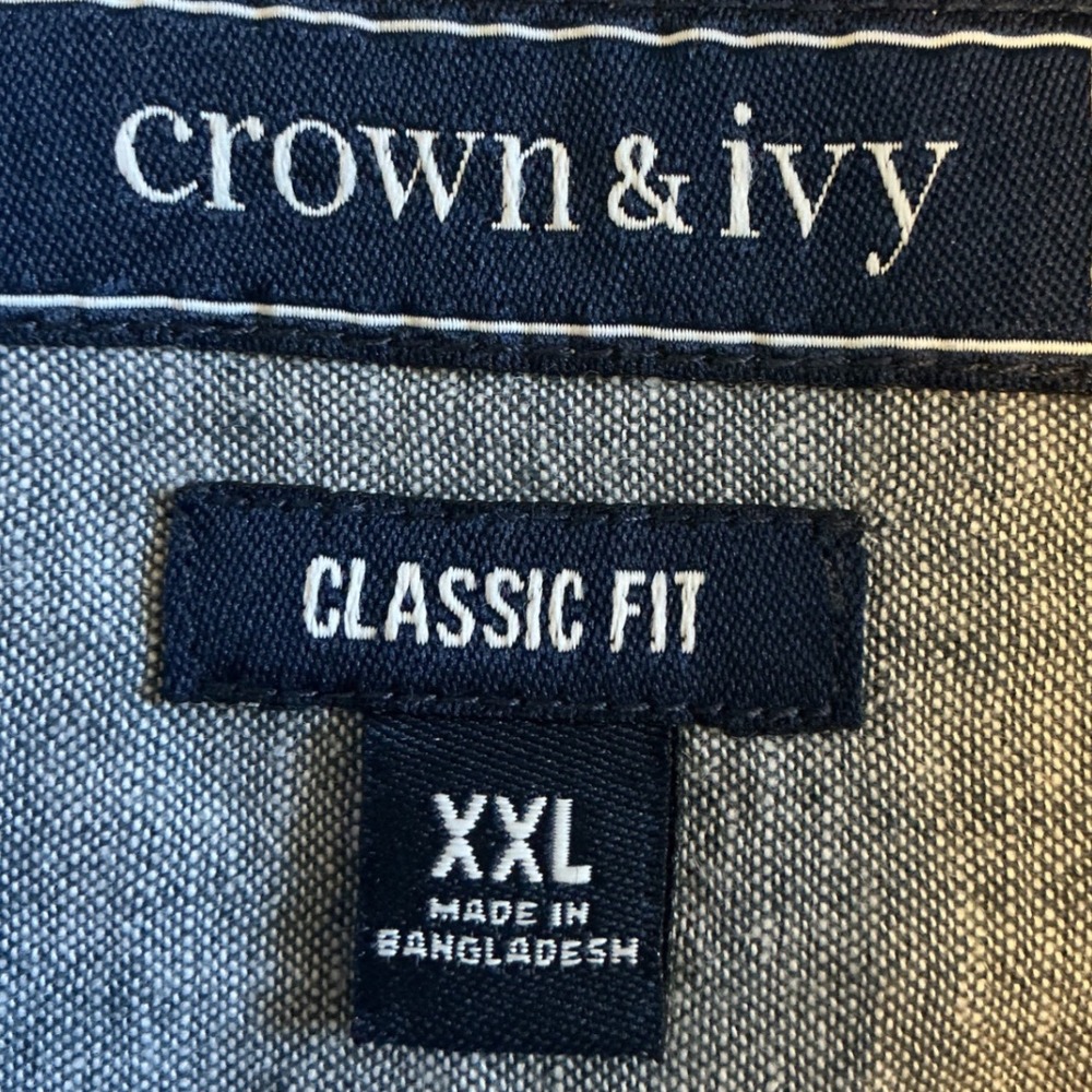 Crown & Ivy Mens XXL Blue Linen Cotton Blend Classic Fit Button Down Shirt - Picture 4 of 7